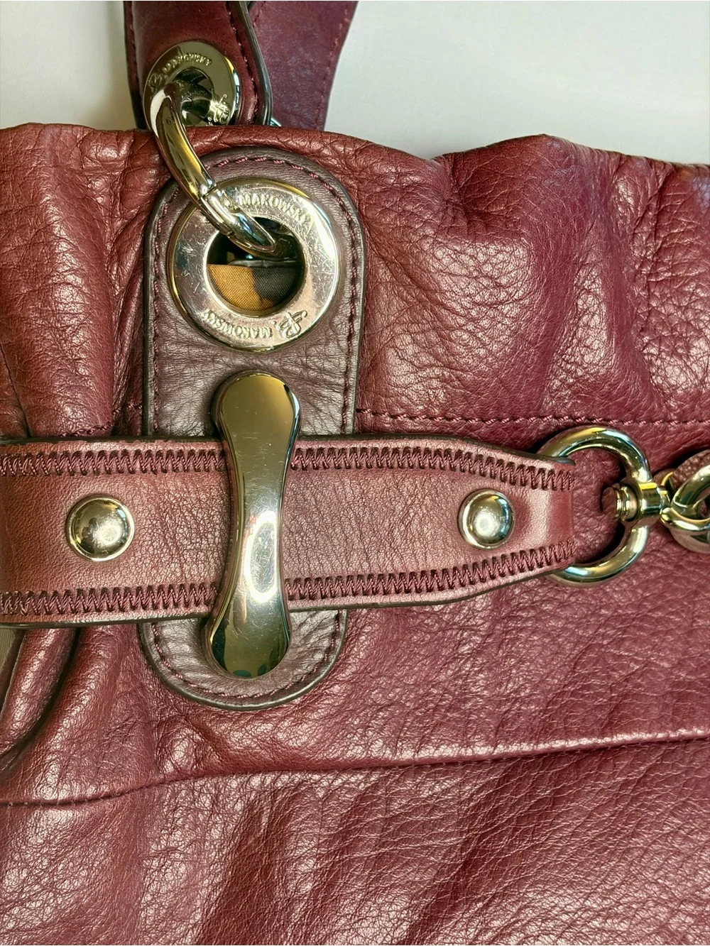 B. Makowsky VTG Plum Leather Slouchy Hobo Shoulder Bag Tote Silver Accent - EUC